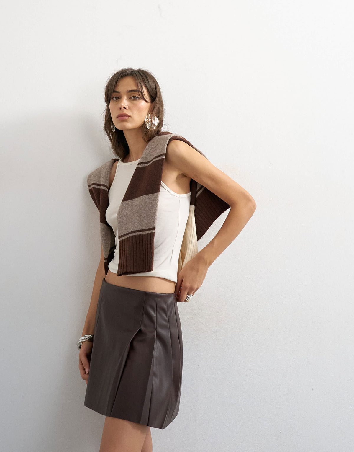 Topshop faux leather tailored mini skirt in coffee