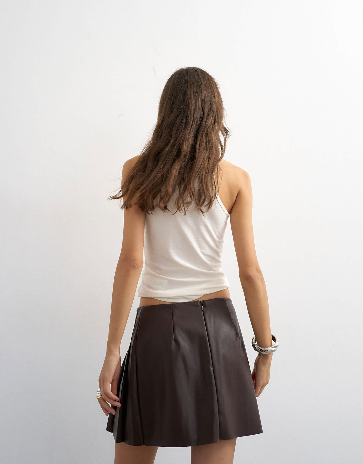 Topshop faux leather tailored mini skirt in coffee