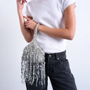 Topshop Giana sequin tassel grab bag in silver