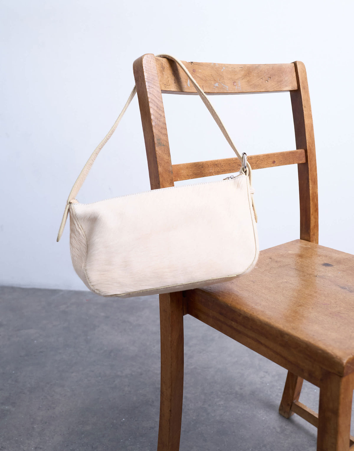 Topshop Stina hair on real leather shoulder bag in off white 
