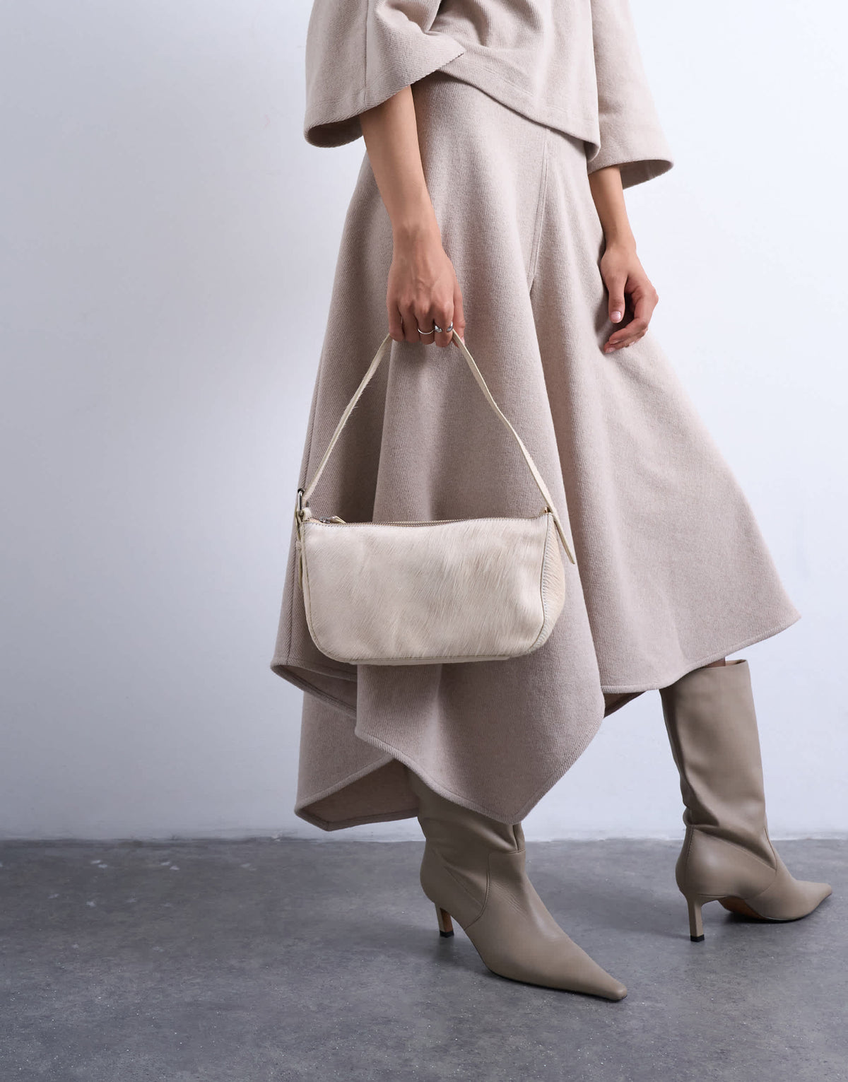 Topshop Stina hair on real leather shoulder bag in off white 