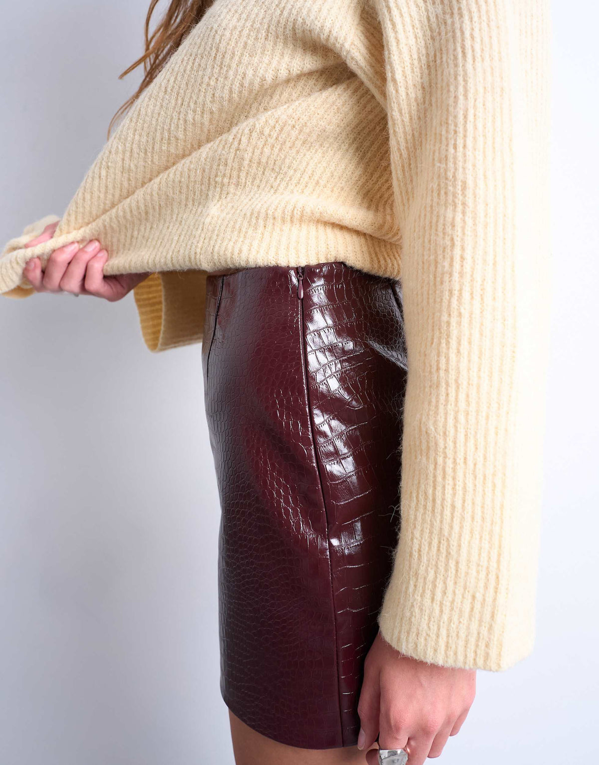 Topshop  faux snake patent leather mini skirt in burgundy