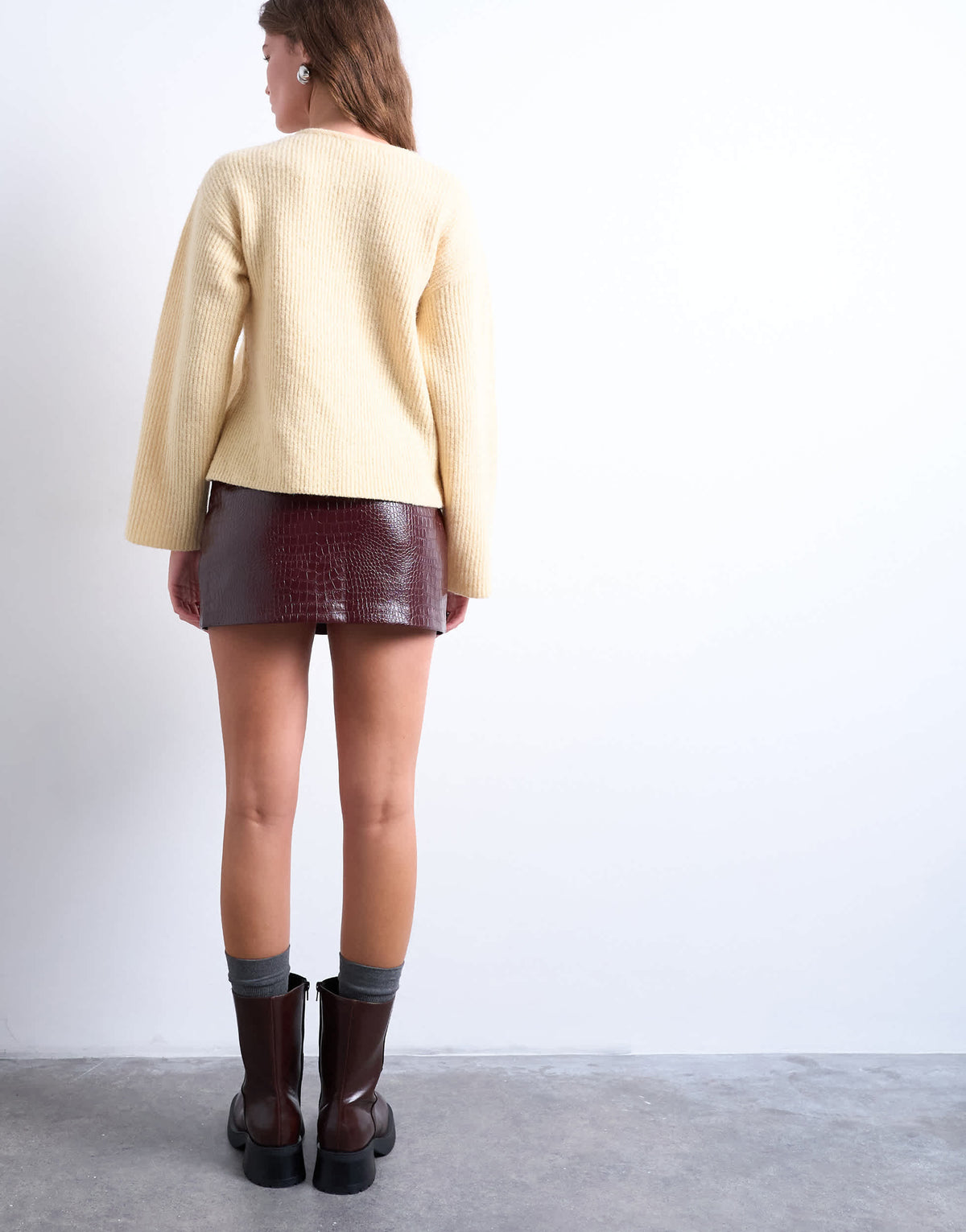 Topshop  faux snake patent leather mini skirt in burgundy