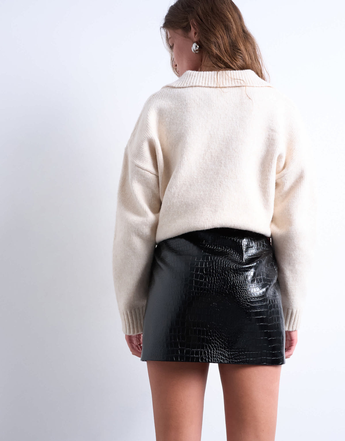 Topshop seamed detail faux leather mini in black