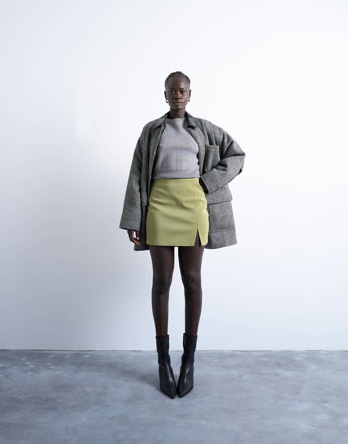 Topshop faux leather high shine mini pelmet skirt in avocado