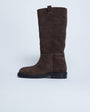 Topshop Rory real suede leather riding boots in chocolate