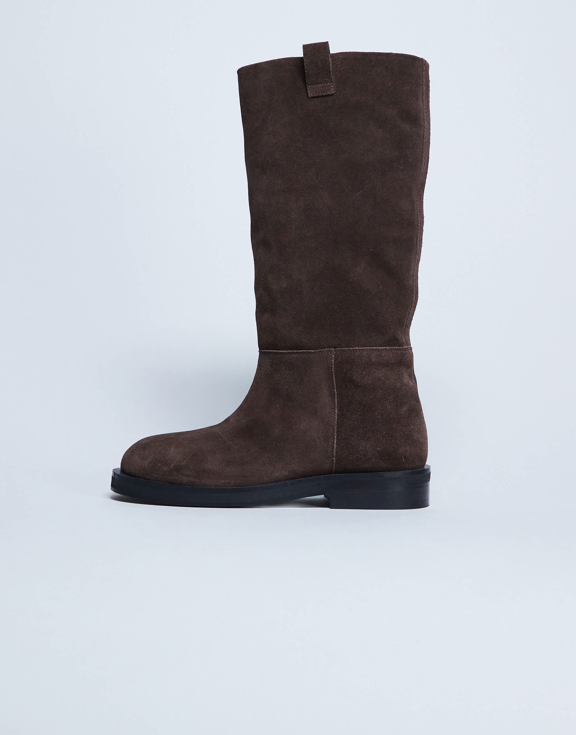 Topshop Rory real suede leather riding boots in chocolate