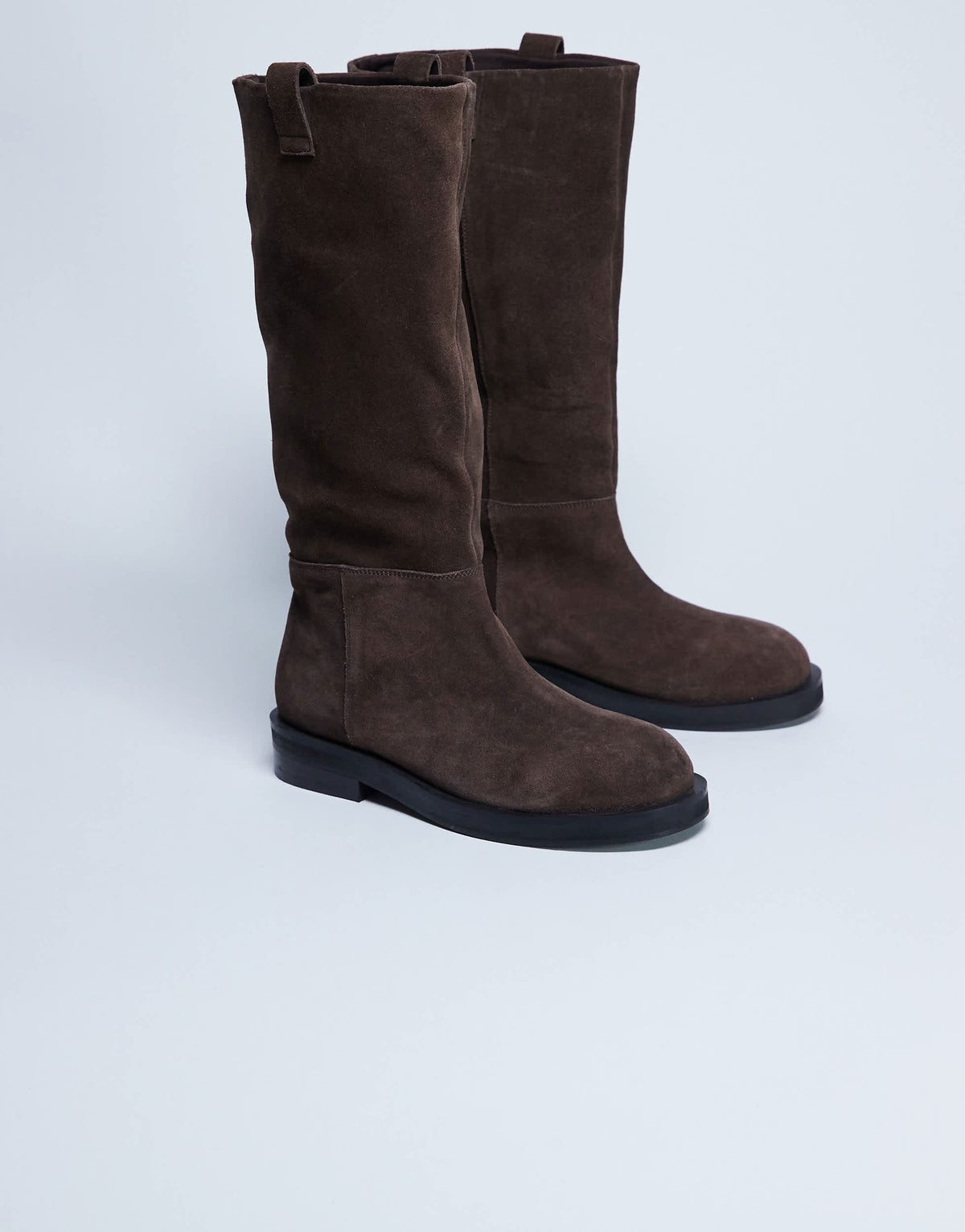 Topshop Rory real suede leather riding boots in chocolate