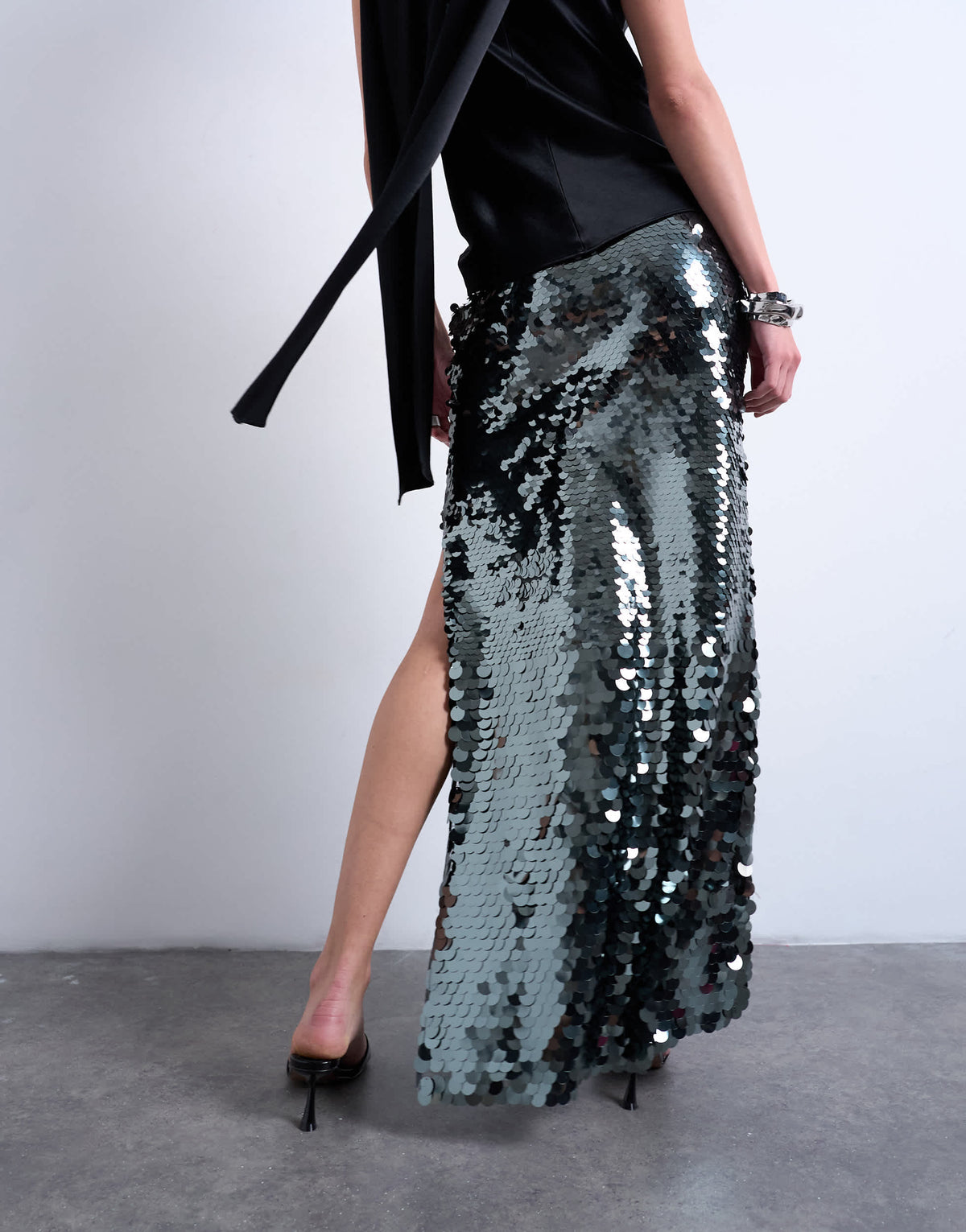 Topshop sequin column midi skirt in green