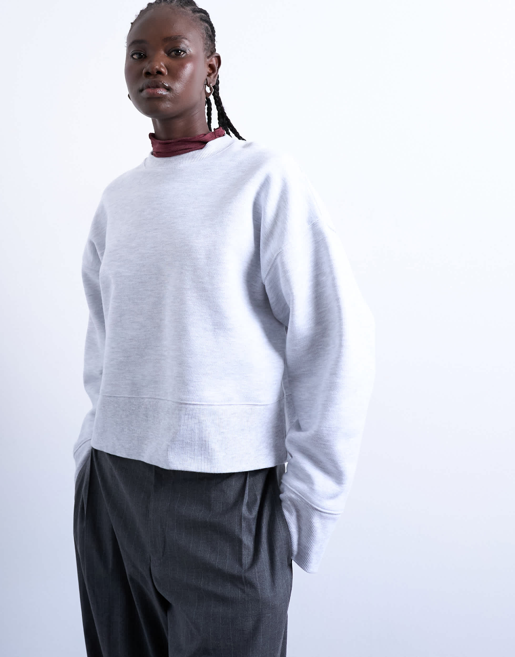 Topshop premium heavyweight oversized sweat in ash grey