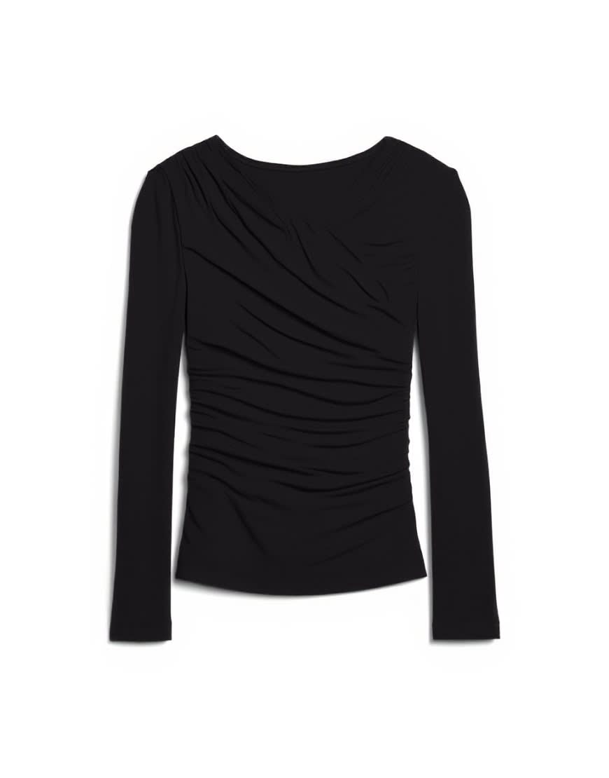 Topshop asymmetric slash neck long sleeve top in black