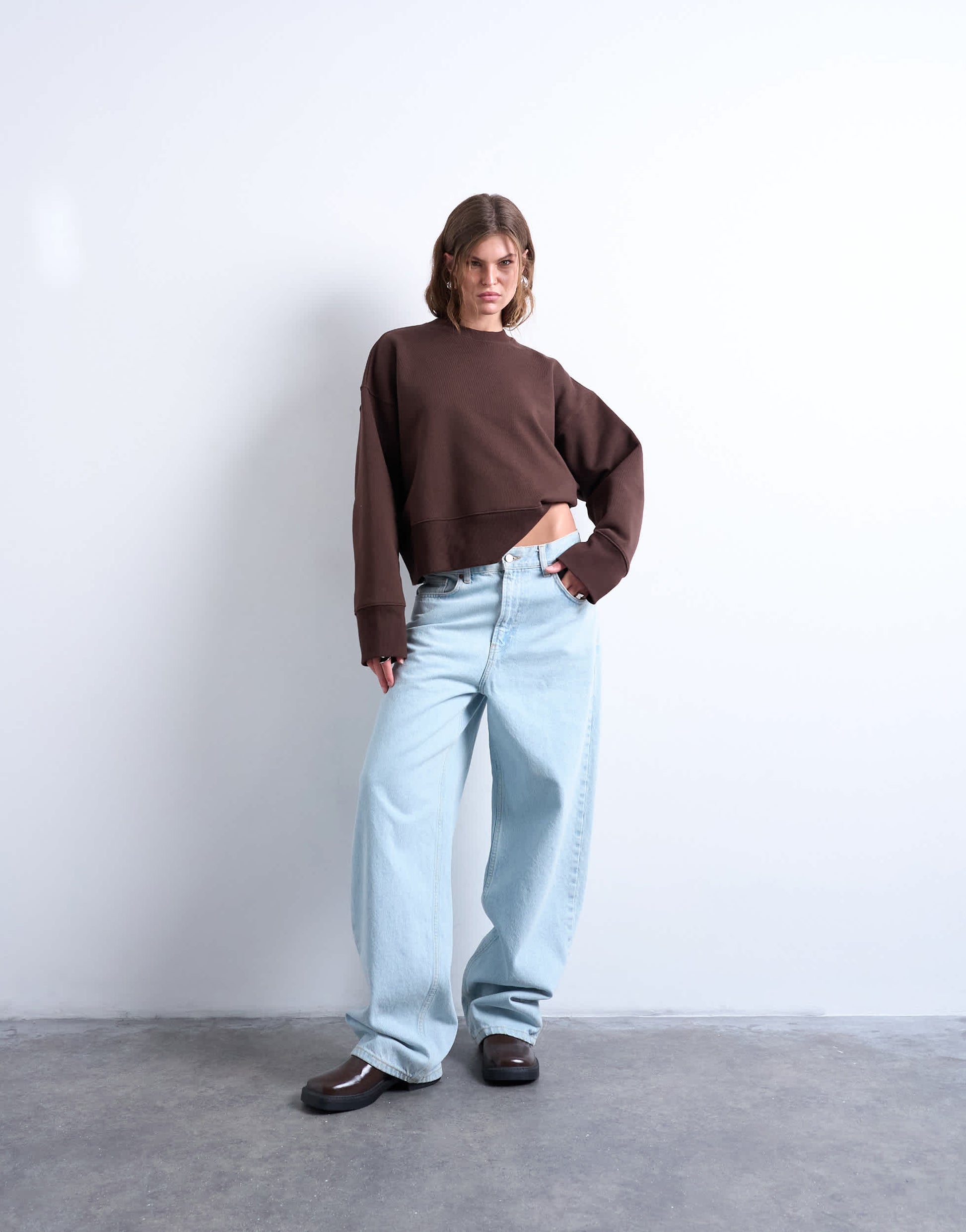 Topshop premium heavyweight oversized sweat in chocolate brown