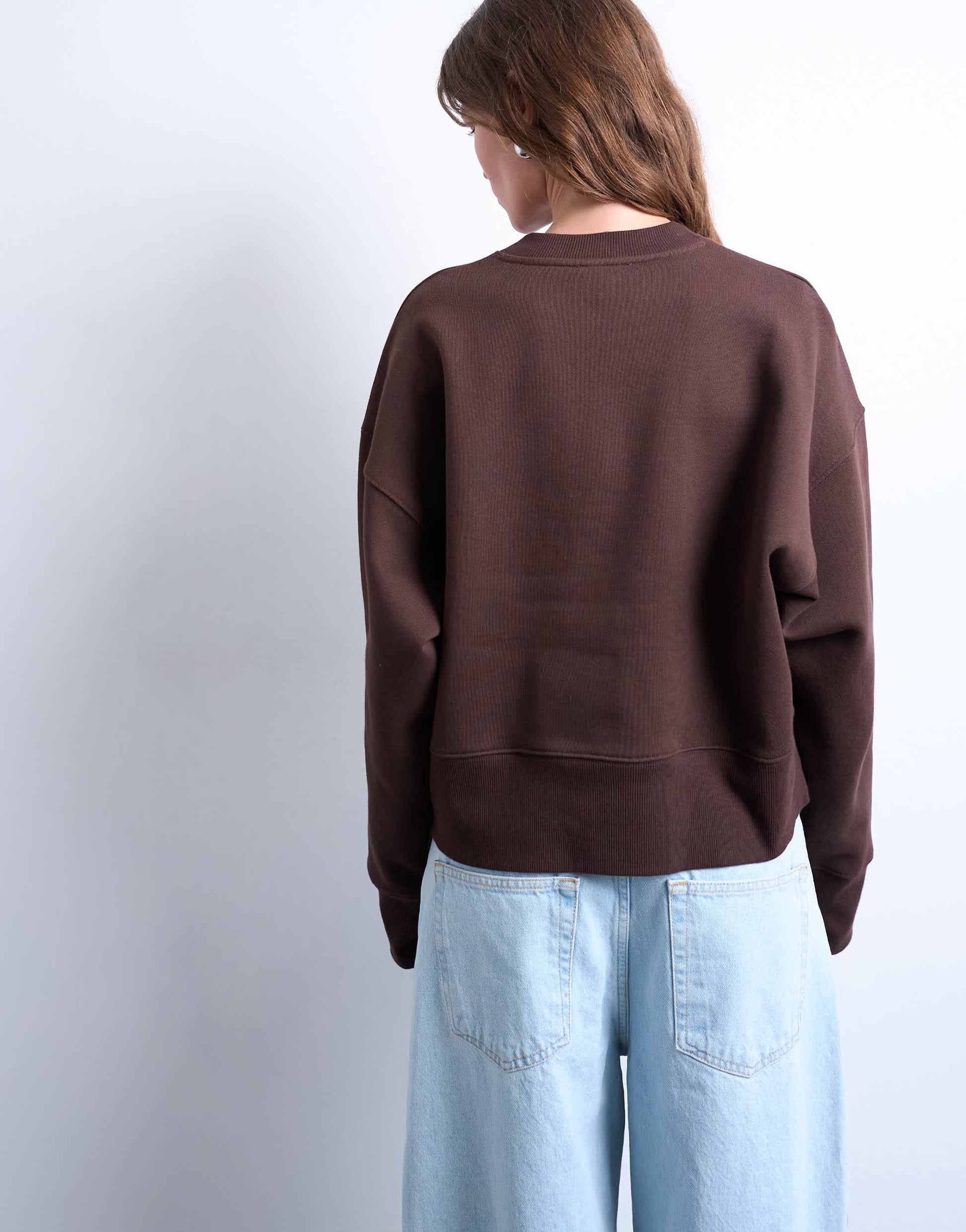 Topshop premium heavyweight oversized sweat in chocolate brown