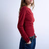 Topshop modal ruched slash neck long sleeve top in dark red