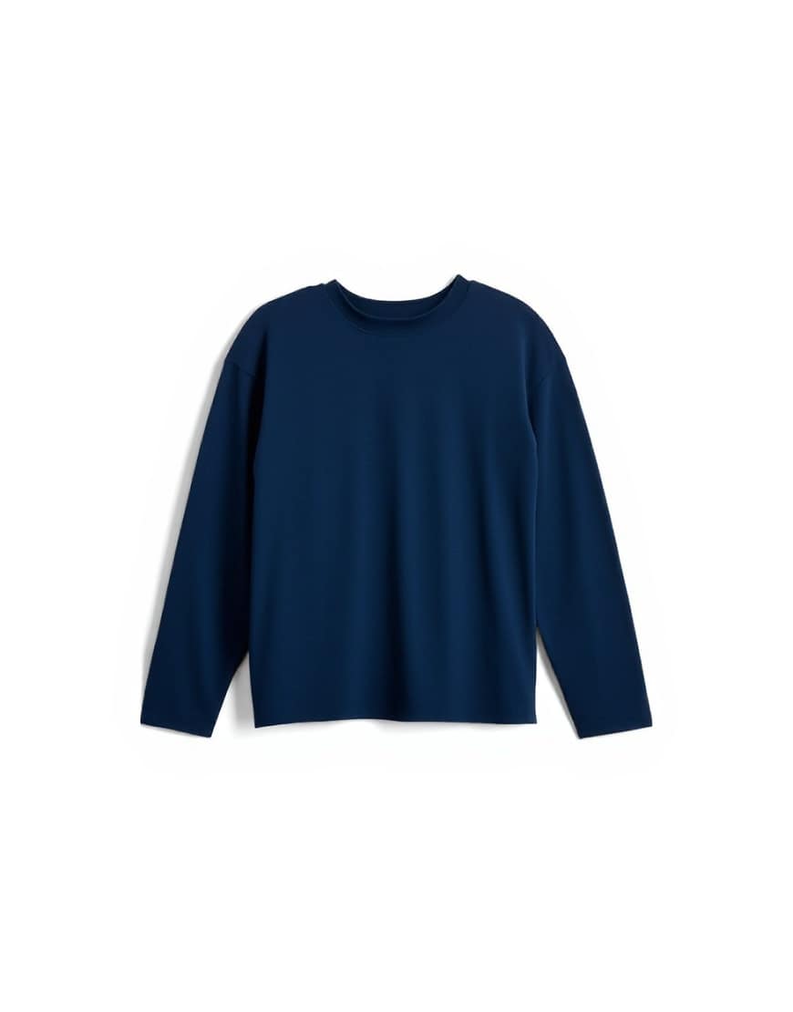 Topshop premium interlock long sleeve skater tee in navy