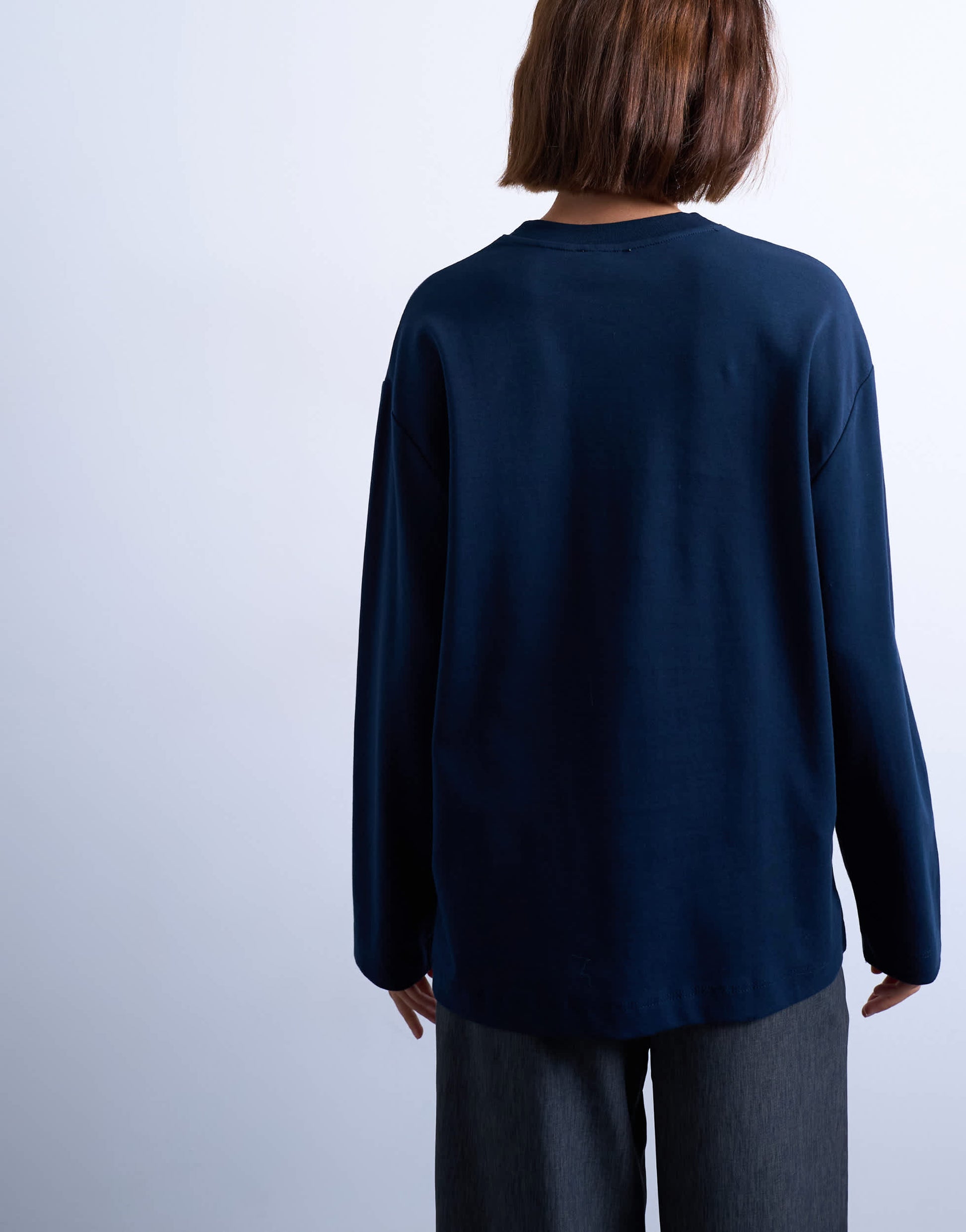 Topshop premium interlock long sleeve skater tee in navy