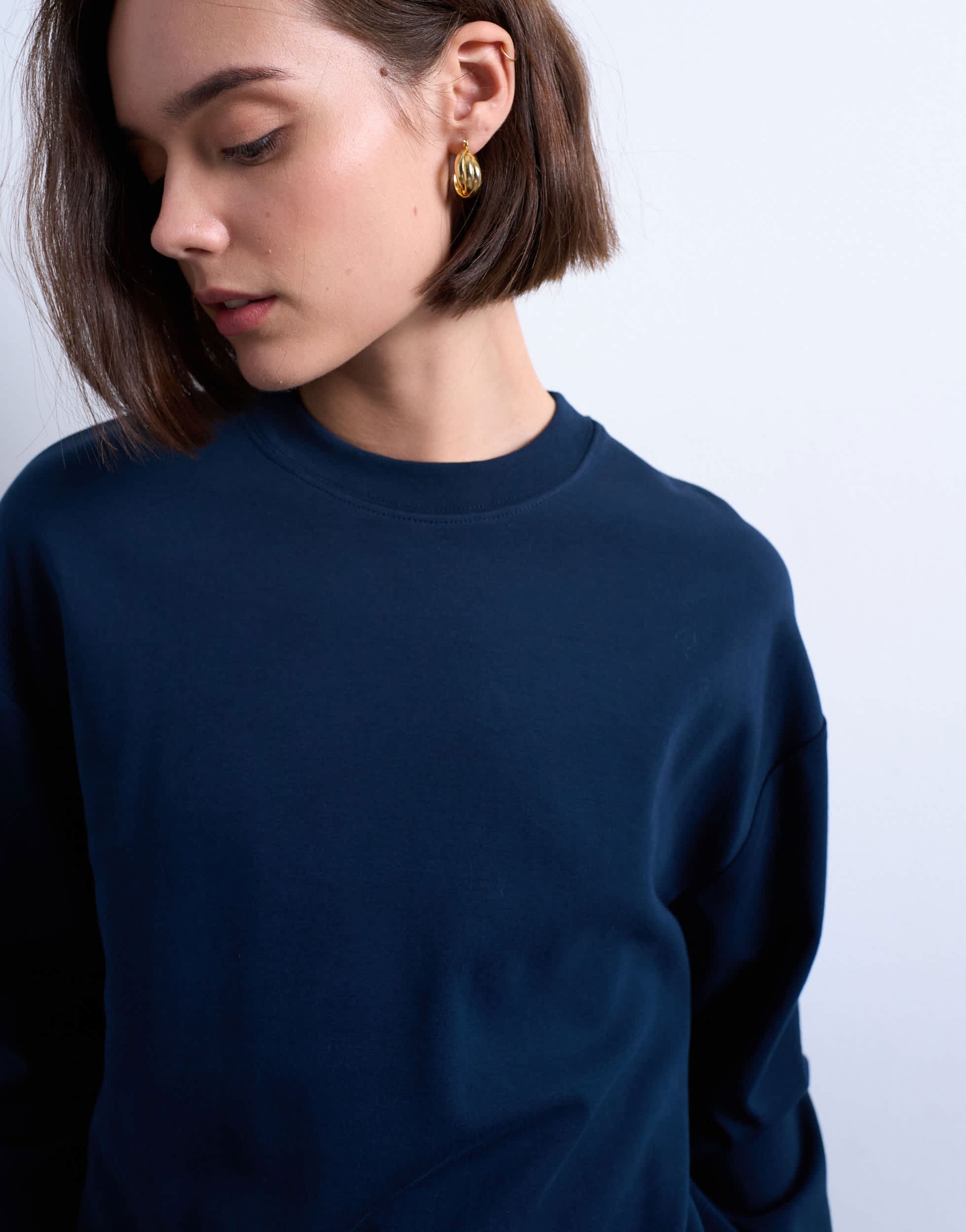 Topshop premium interlock long sleeve skater tee in navy