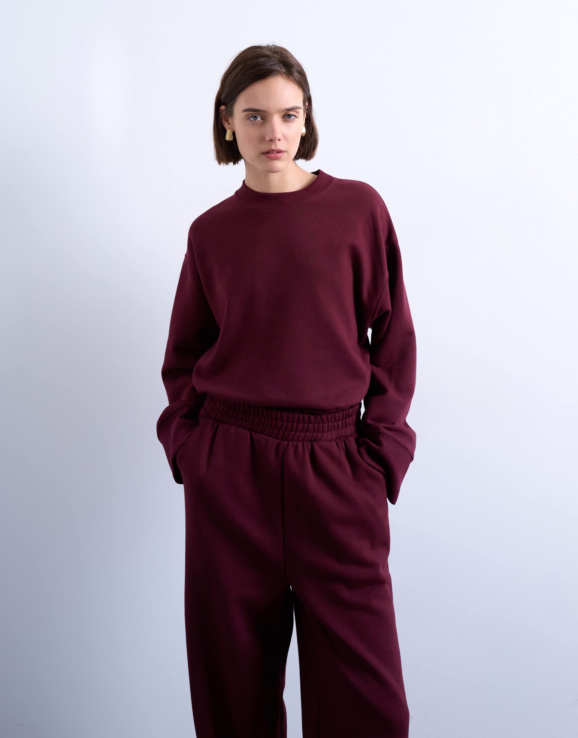 Topshop clean oversized deep cuff sweat in burgundy