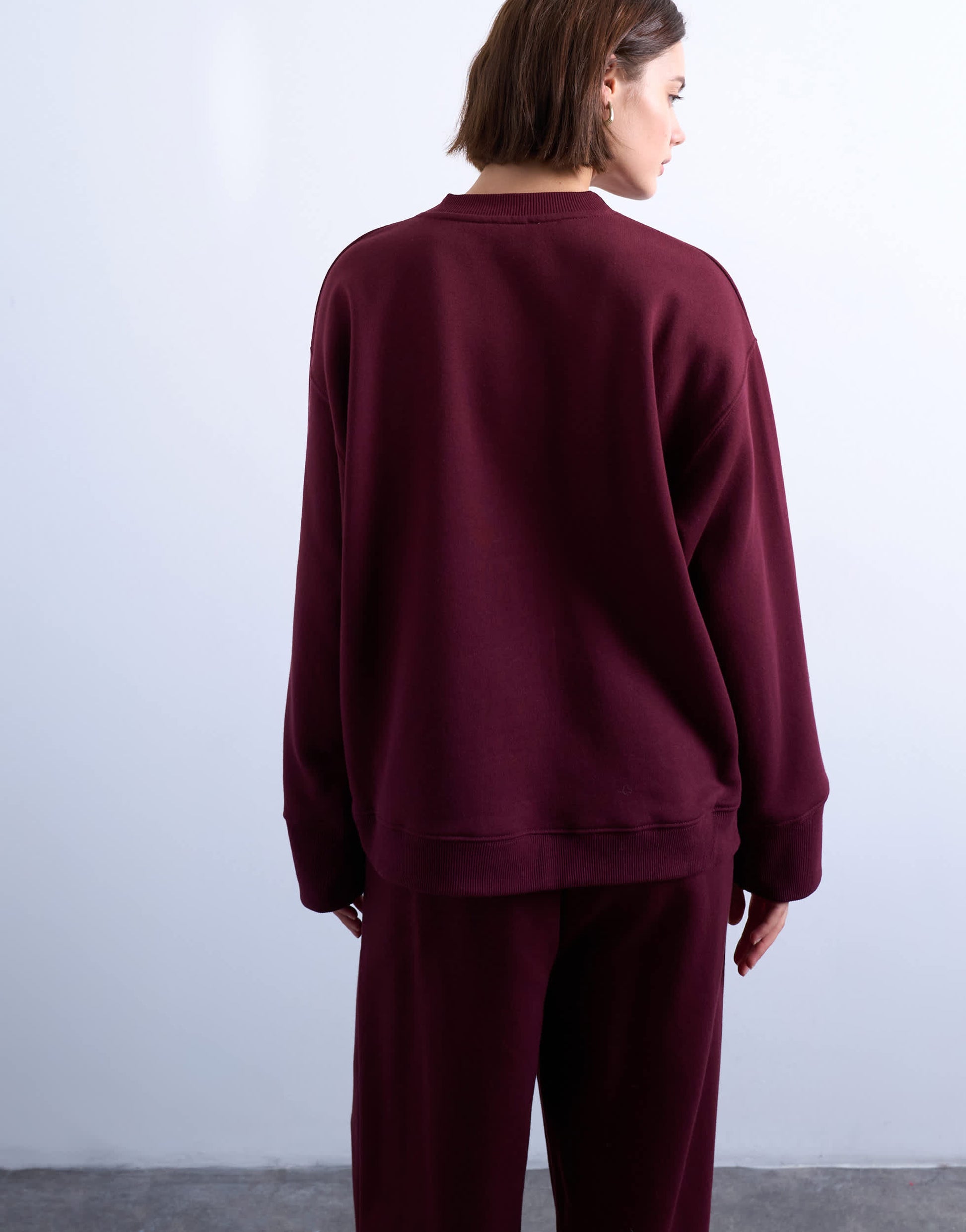 Topshop clean oversized deep cuff sweat in burgundy