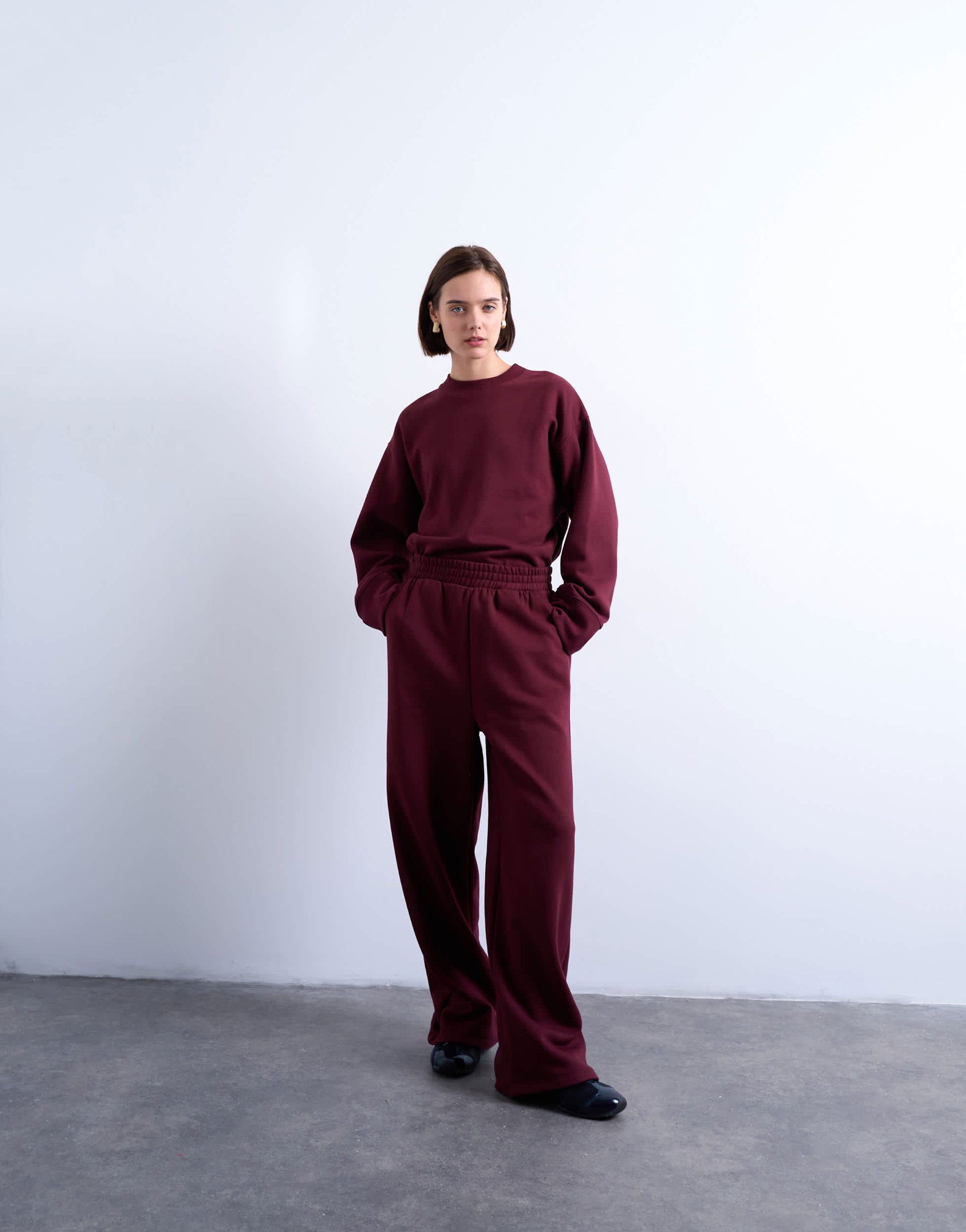 Topshop clean oversized deep cuff sweat in burgundy