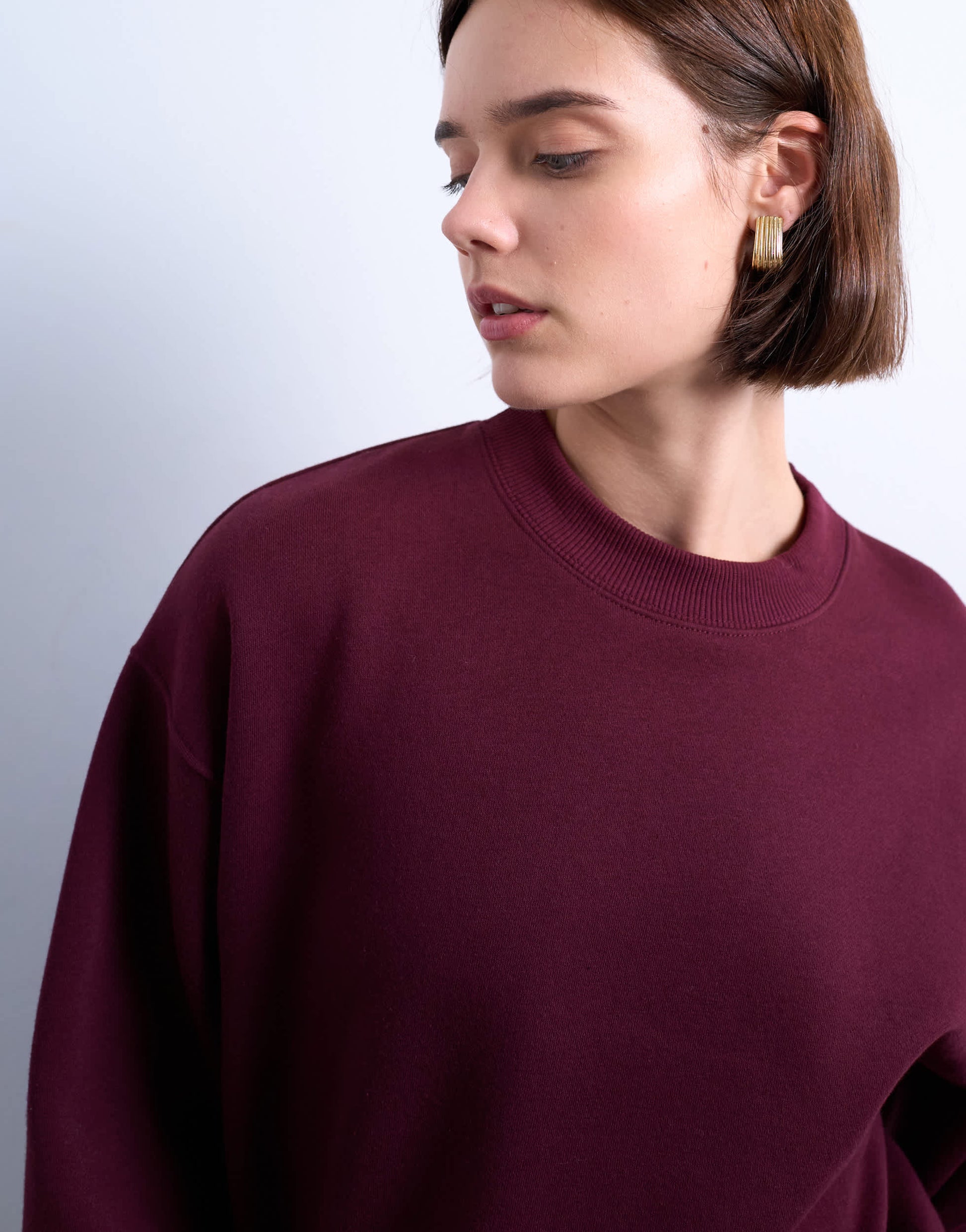 Topshop clean oversized deep cuff sweat in burgundy