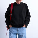 Topshop clean oversized deep cuff sweat in black