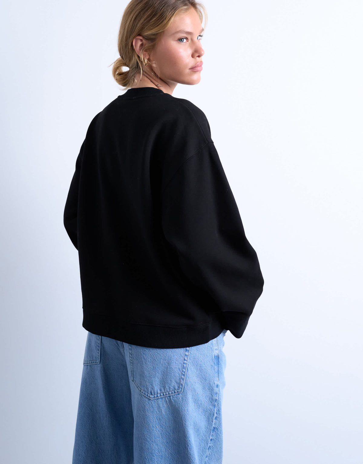 Topshop clean oversized deep cuff sweat in black