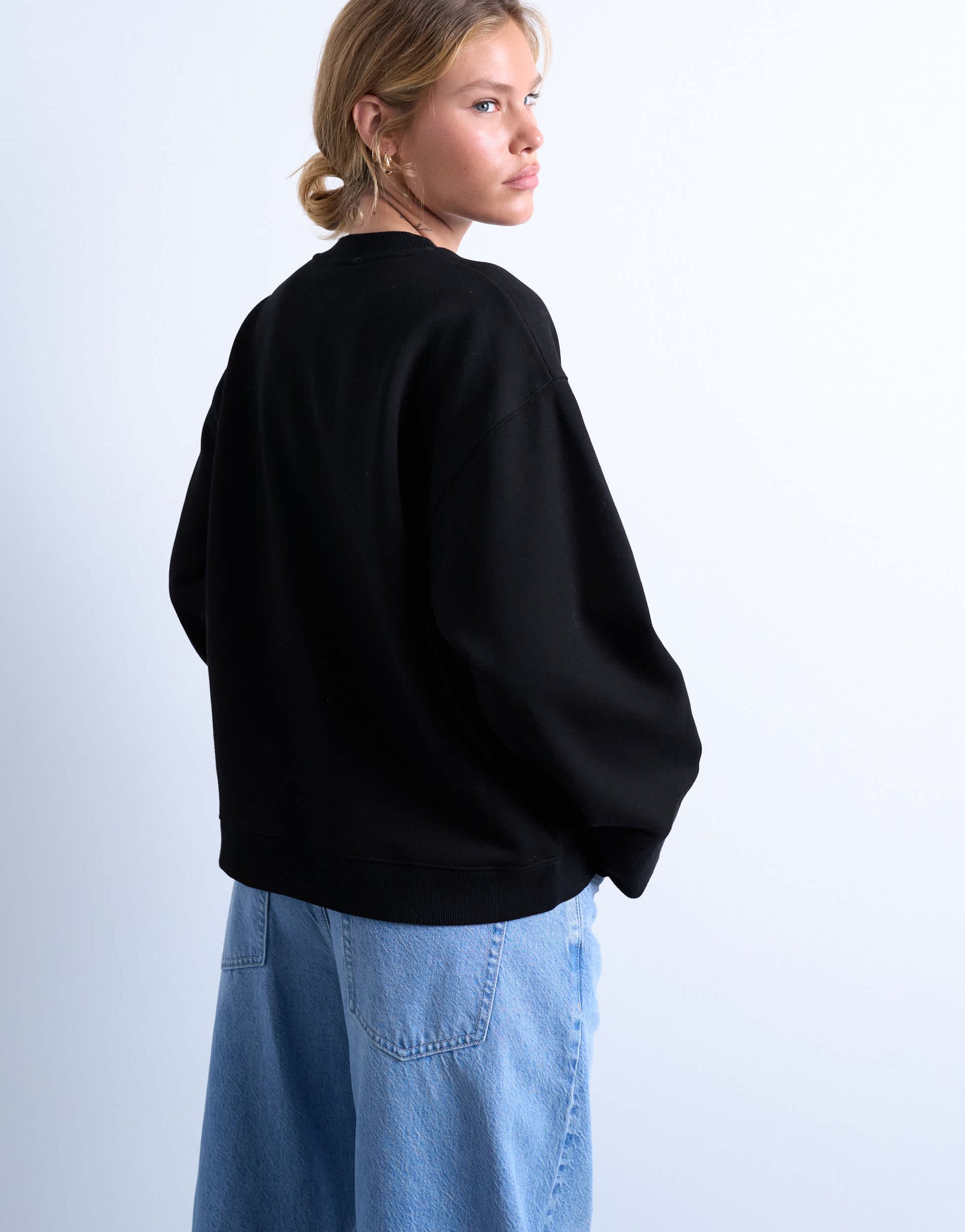Topshop clean oversized deep cuff sweat in black