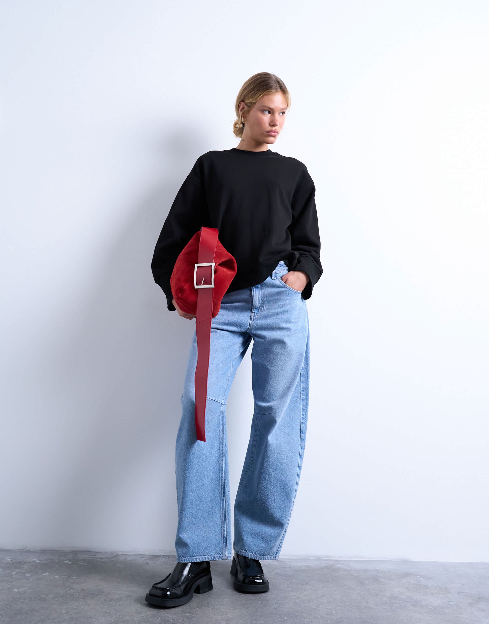 Topshop clean oversized deep cuff sweat in black