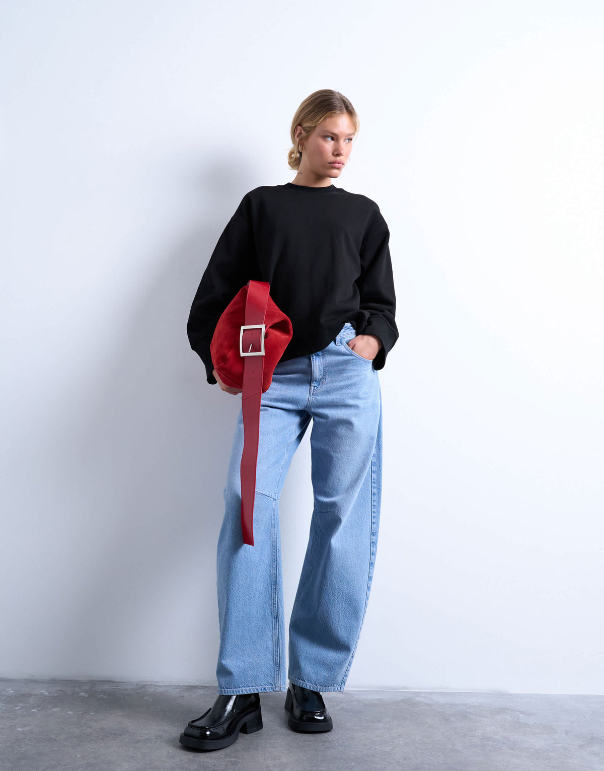 Topshop clean oversized deep cuff sweat in black