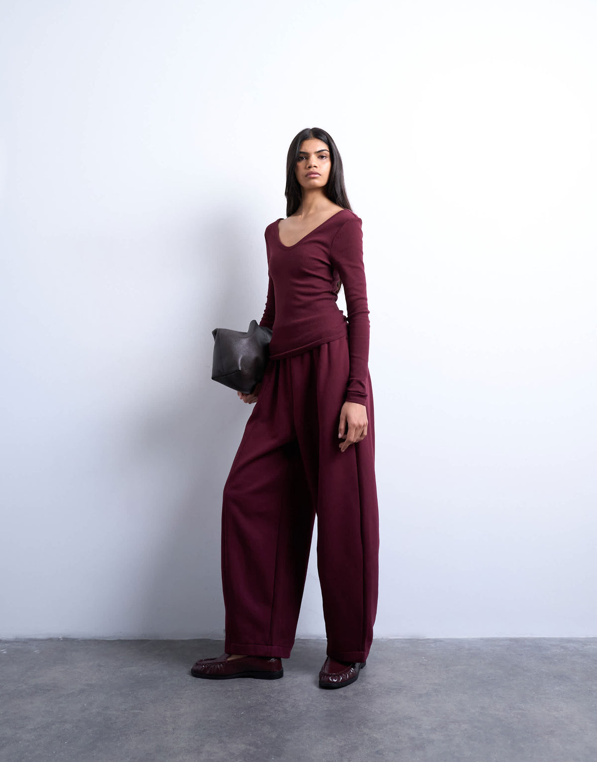 Topshop balloon jogger in burgundy