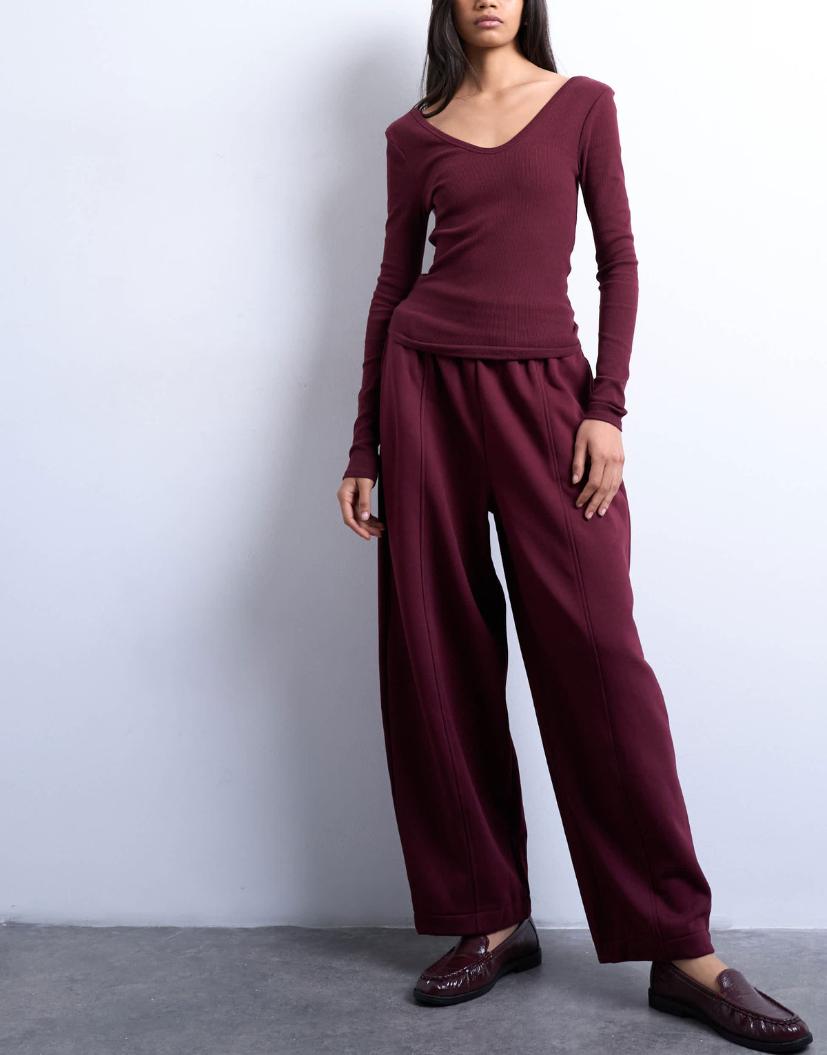 Topshop balloon jogger in burgundy