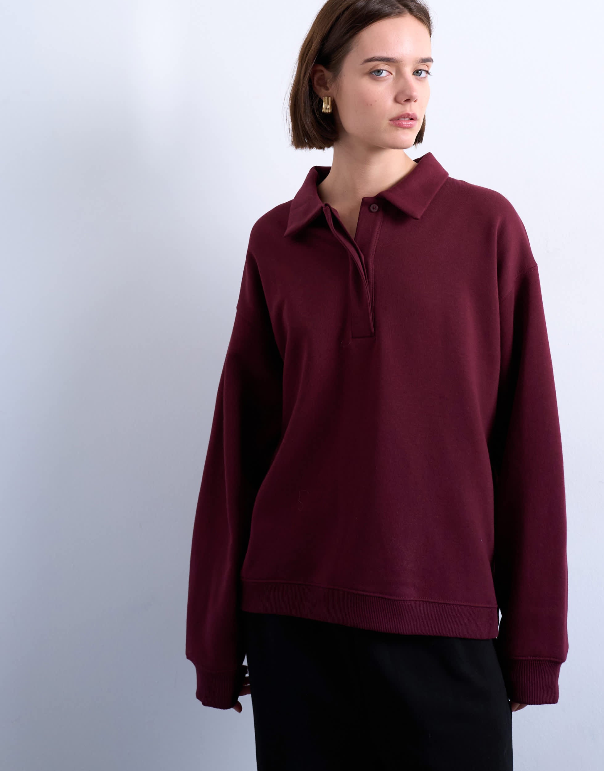 Topshop Polo-Sweatshirt in Burgunderrot