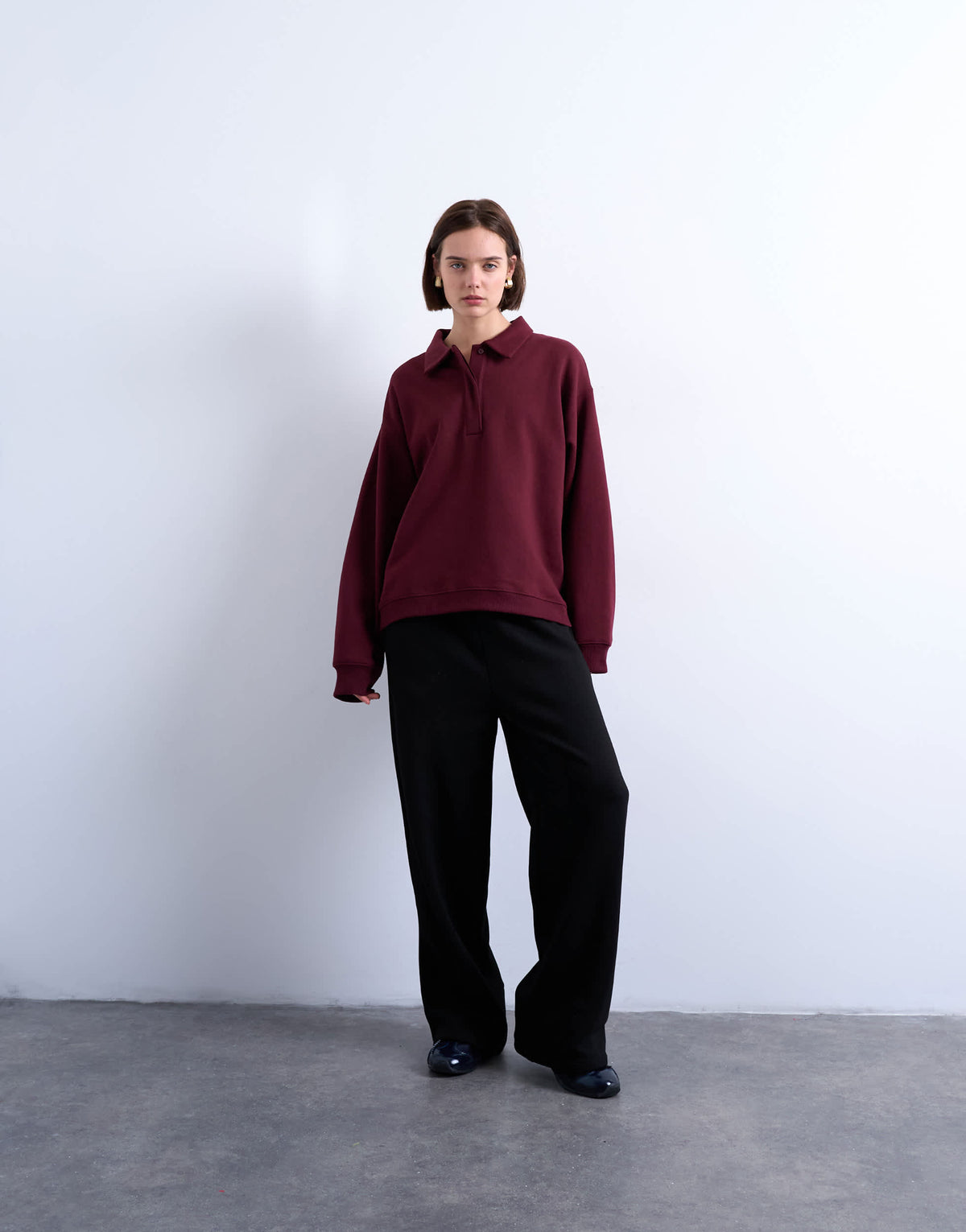 Topshop polo sweat in burgundy