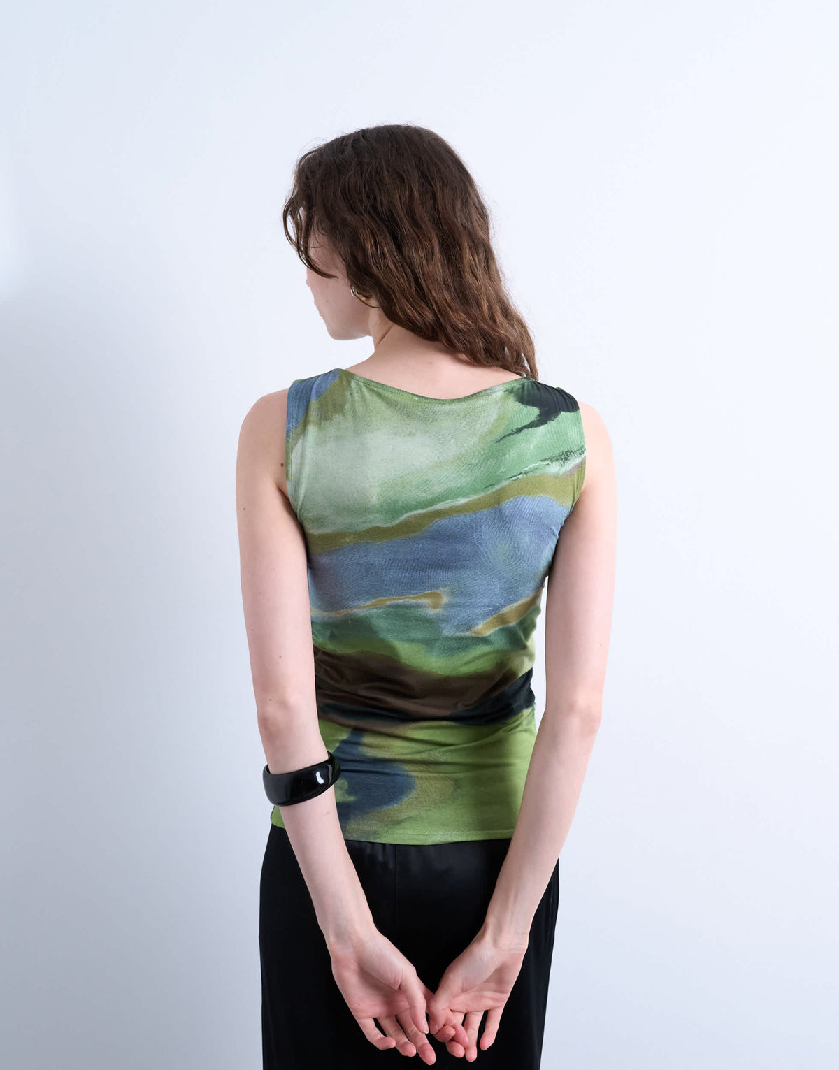 Topshop abstract print ruched side tank in green