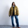 Topshop Steppjacke mit hohem Glanz, mittellang, Stehkragen und Stehkragen in Khaki
