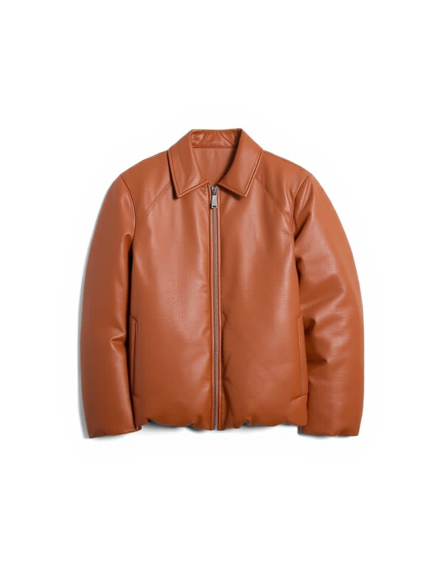Topshop faux leather padded puffer jacket in burnt orange