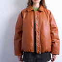 Topshop faux leather padded puffer jacket in burnt orange