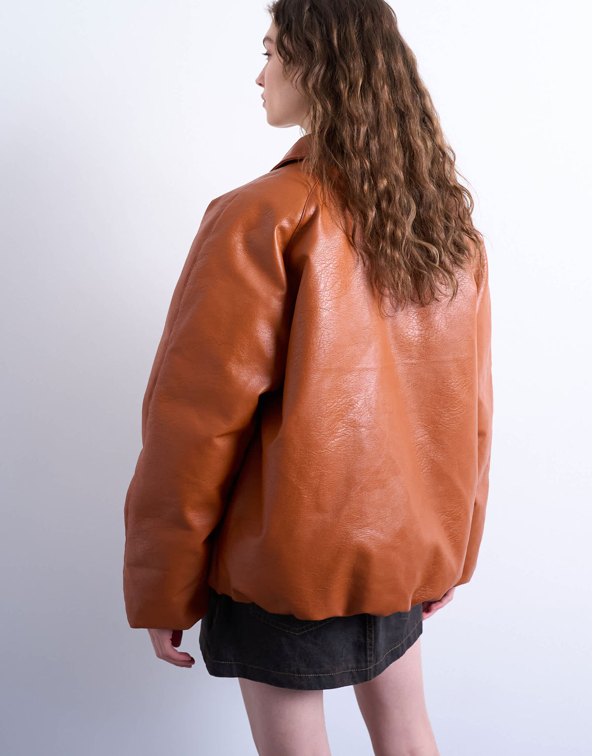 Topshop faux leather padded puffer jacket in burnt orange