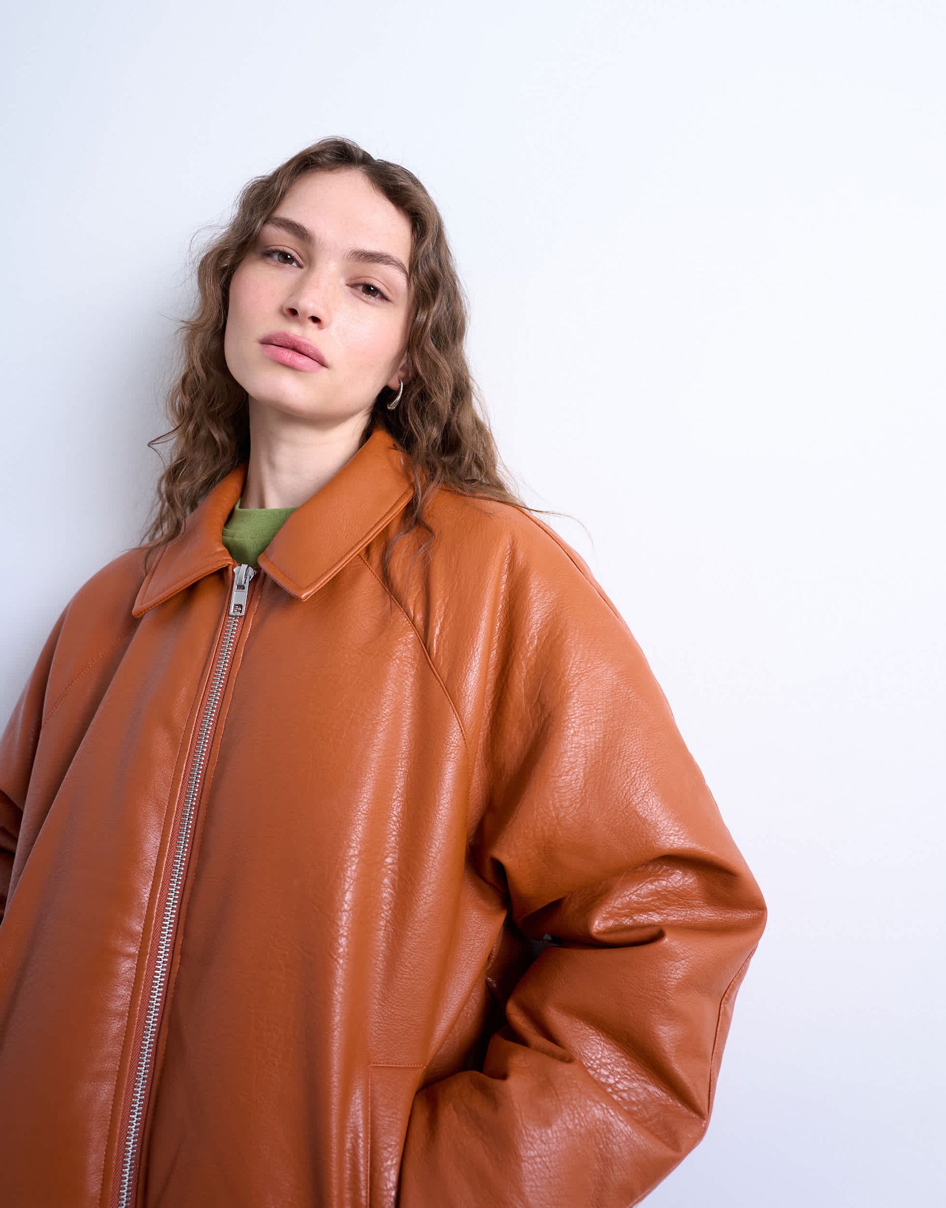 Topshop faux leather padded puffer jacket in burnt orange