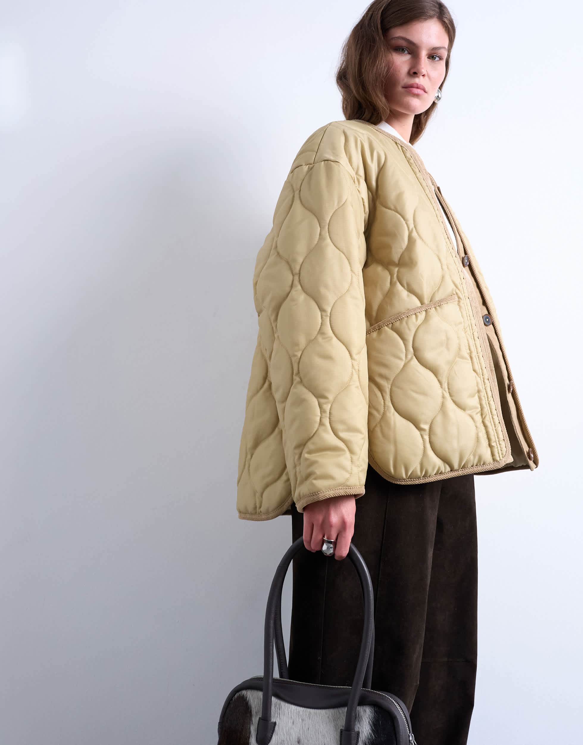 Topshop doppellagige Jacke mit Futter in Sand