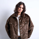 Topshop Western-Truckerjacke aus Kunstpelz in Braun