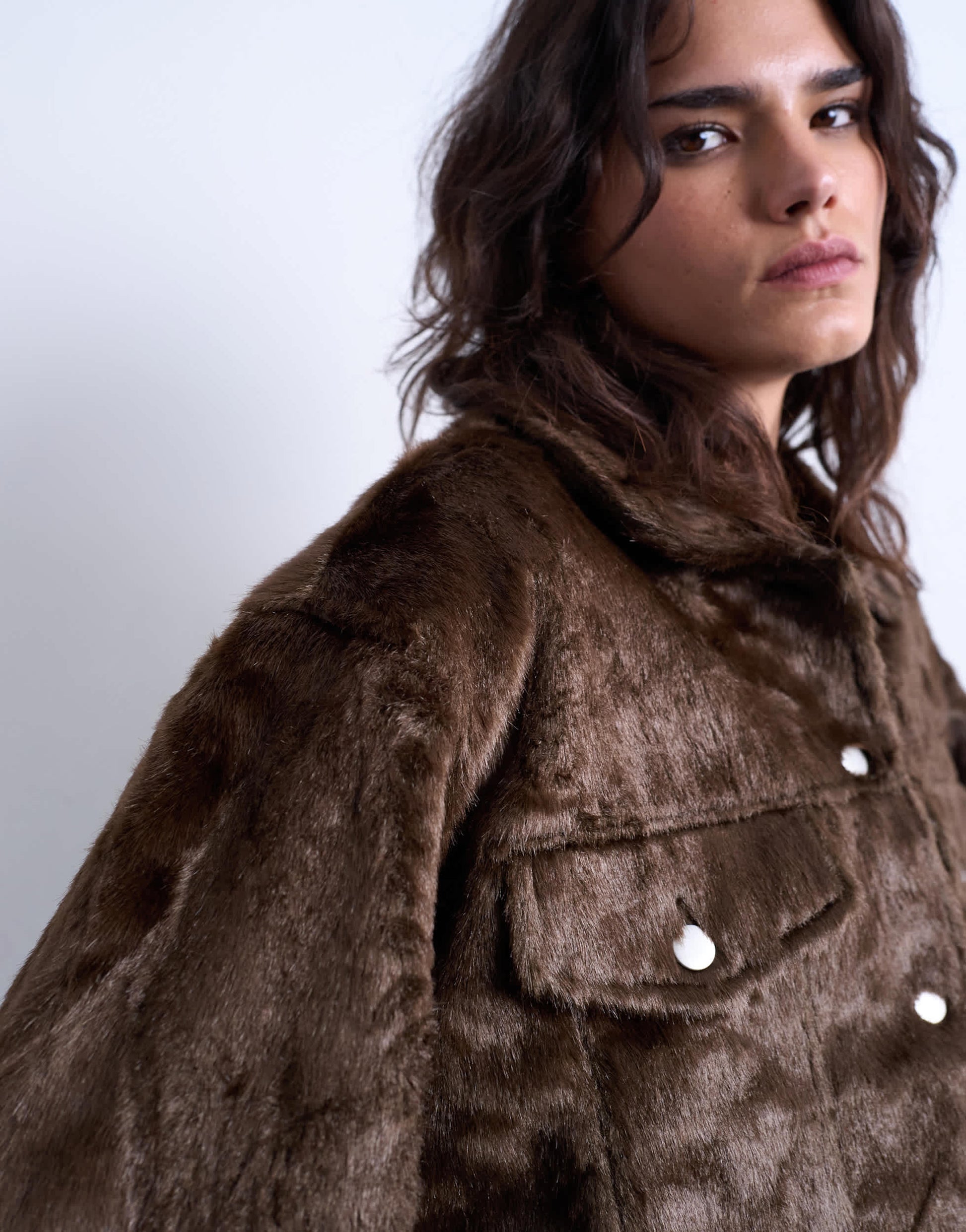 Topshop faux fur western trucker jacket in brown