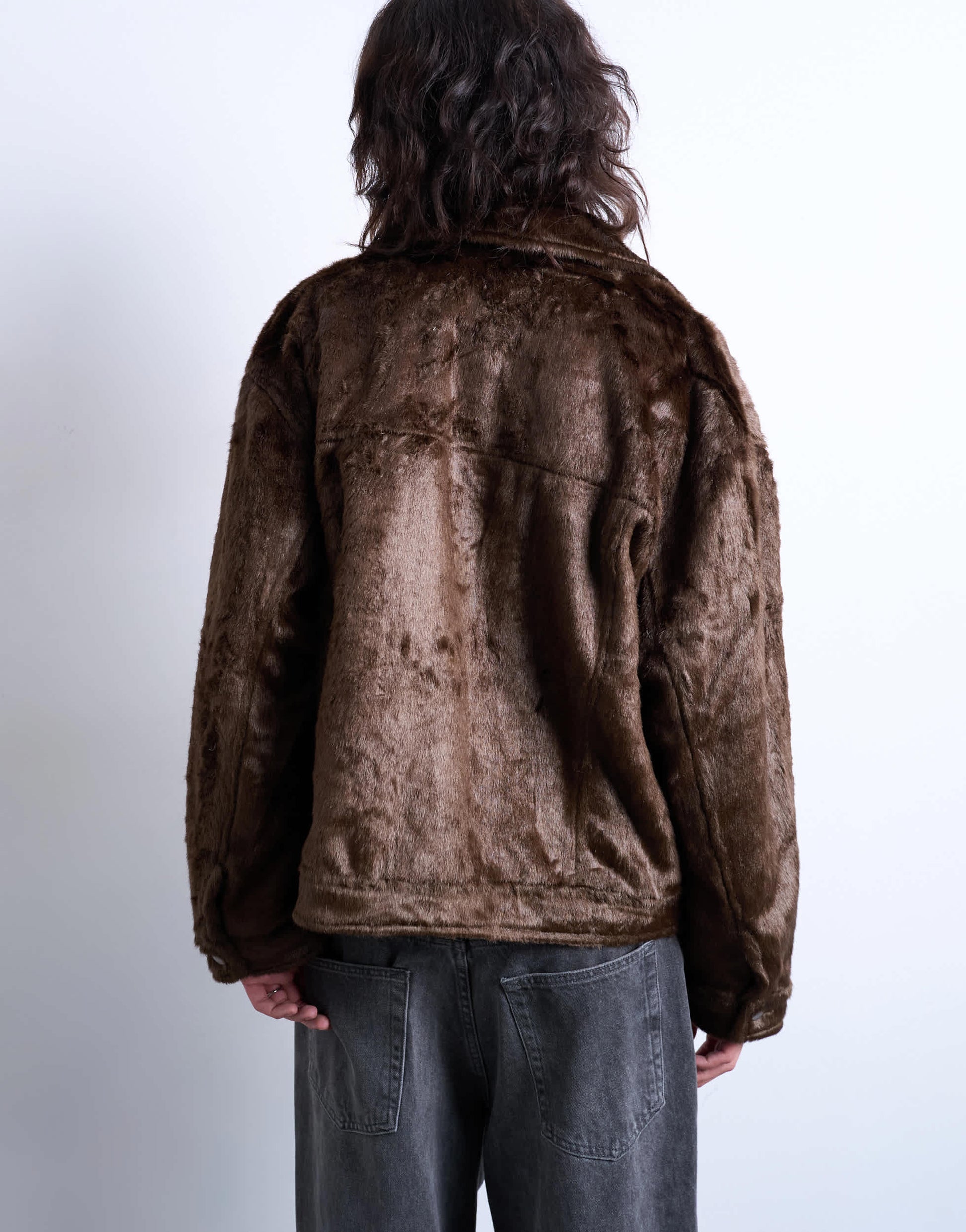 Topshop faux fur western trucker jacket in brown