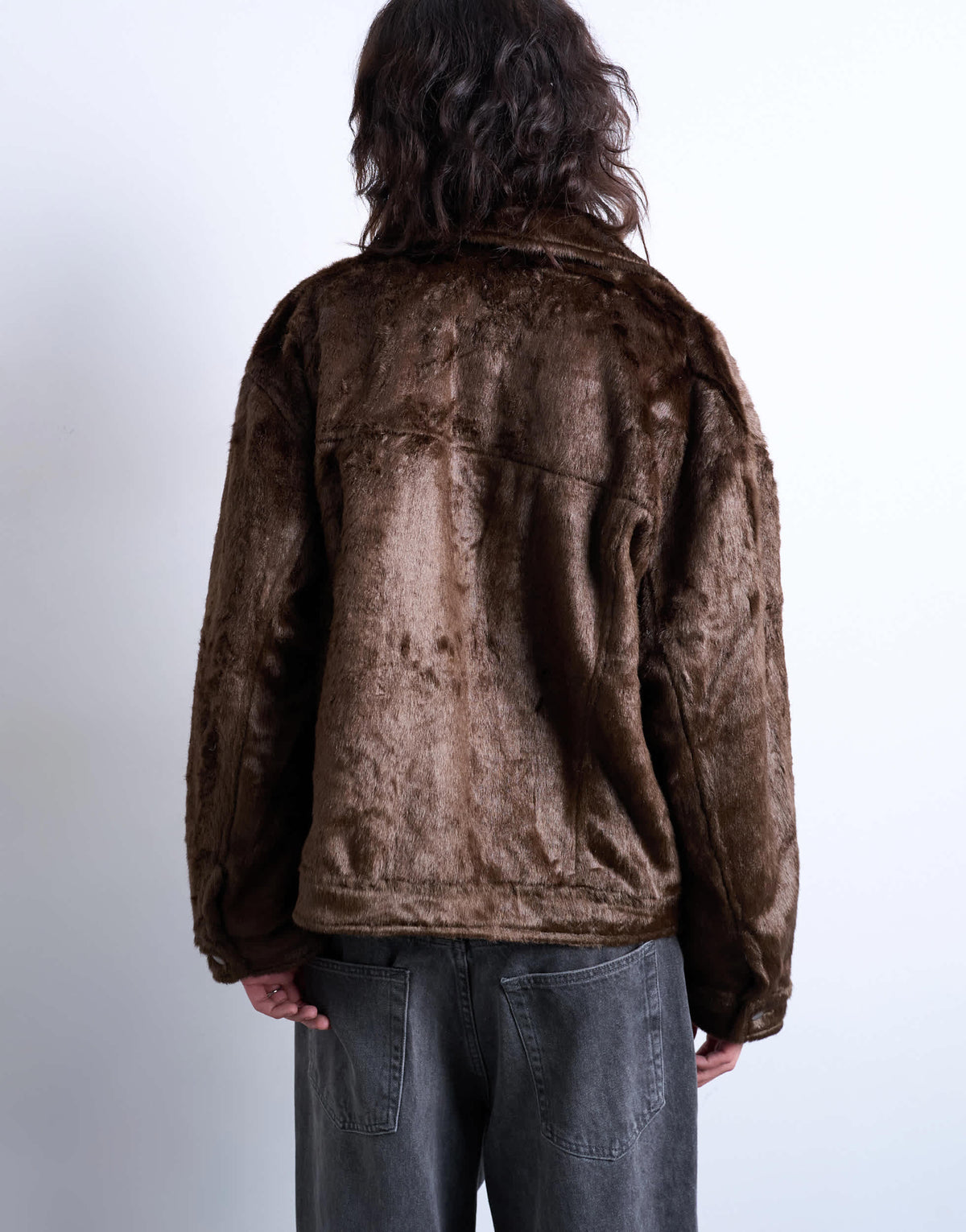 Topshop faux fur western trucker jacket in brown