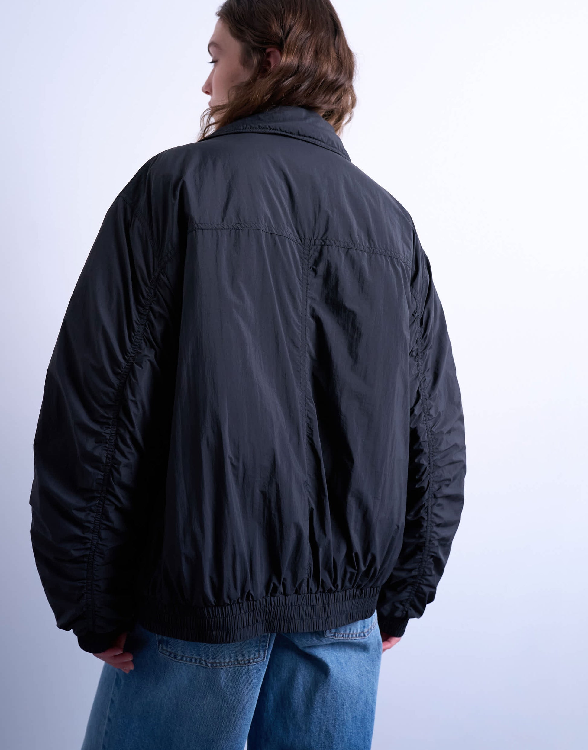 Topshop oversized padded hybrid toggle bomber in black