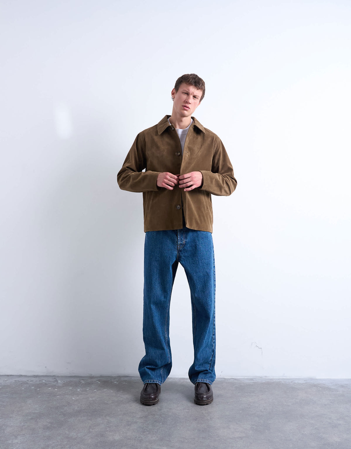 Topman faux suede button jacket in brown