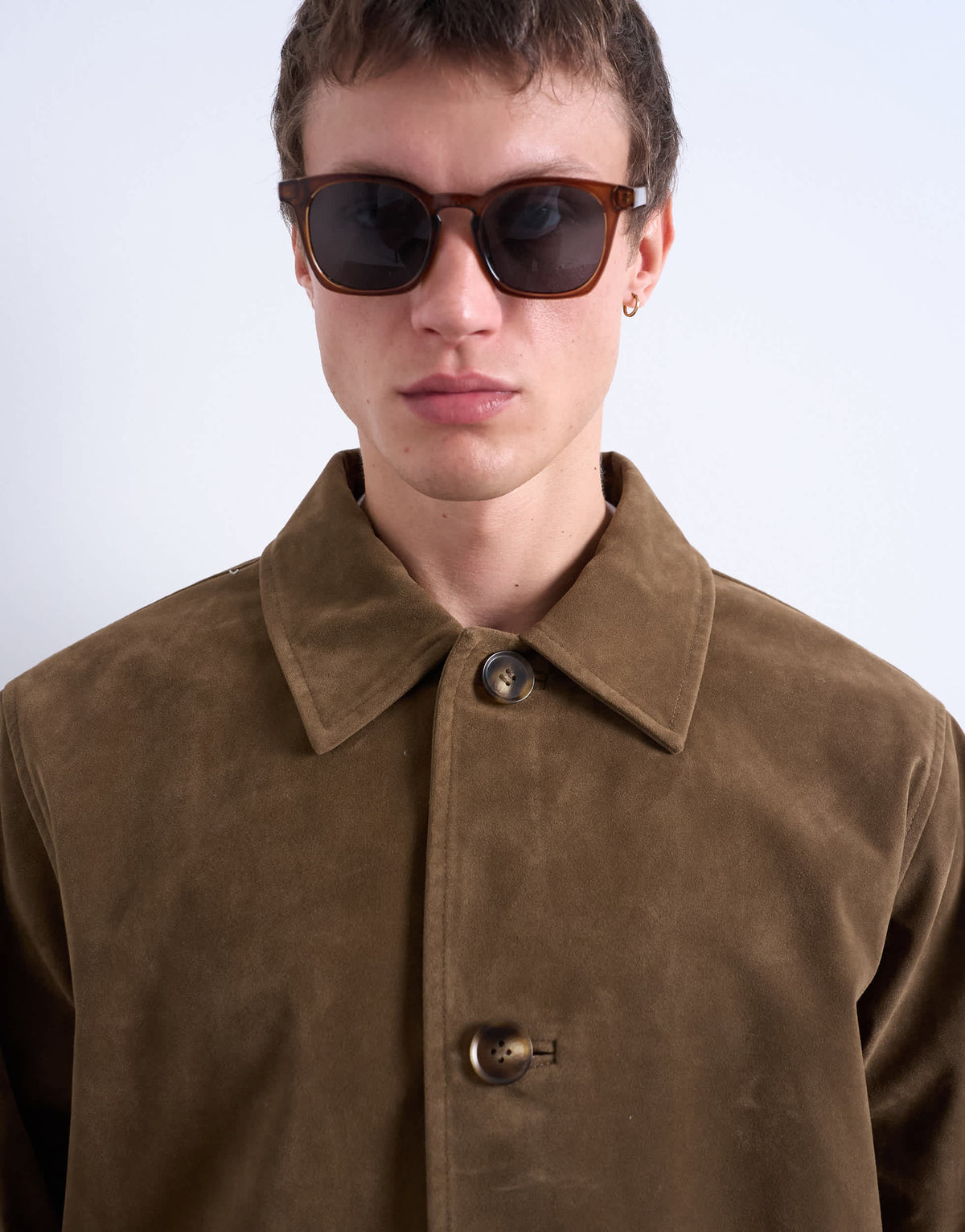 Topman faux suede button jacket in brown
