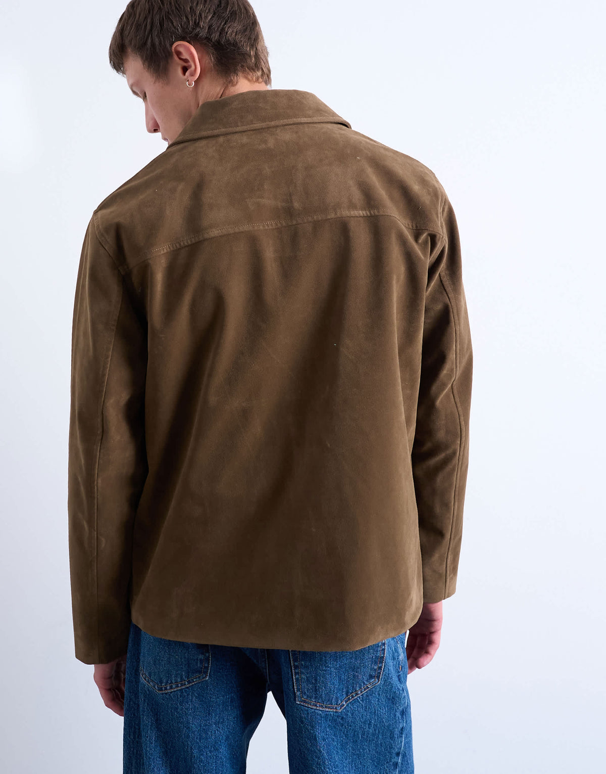 Topman faux suede button jacket in brown