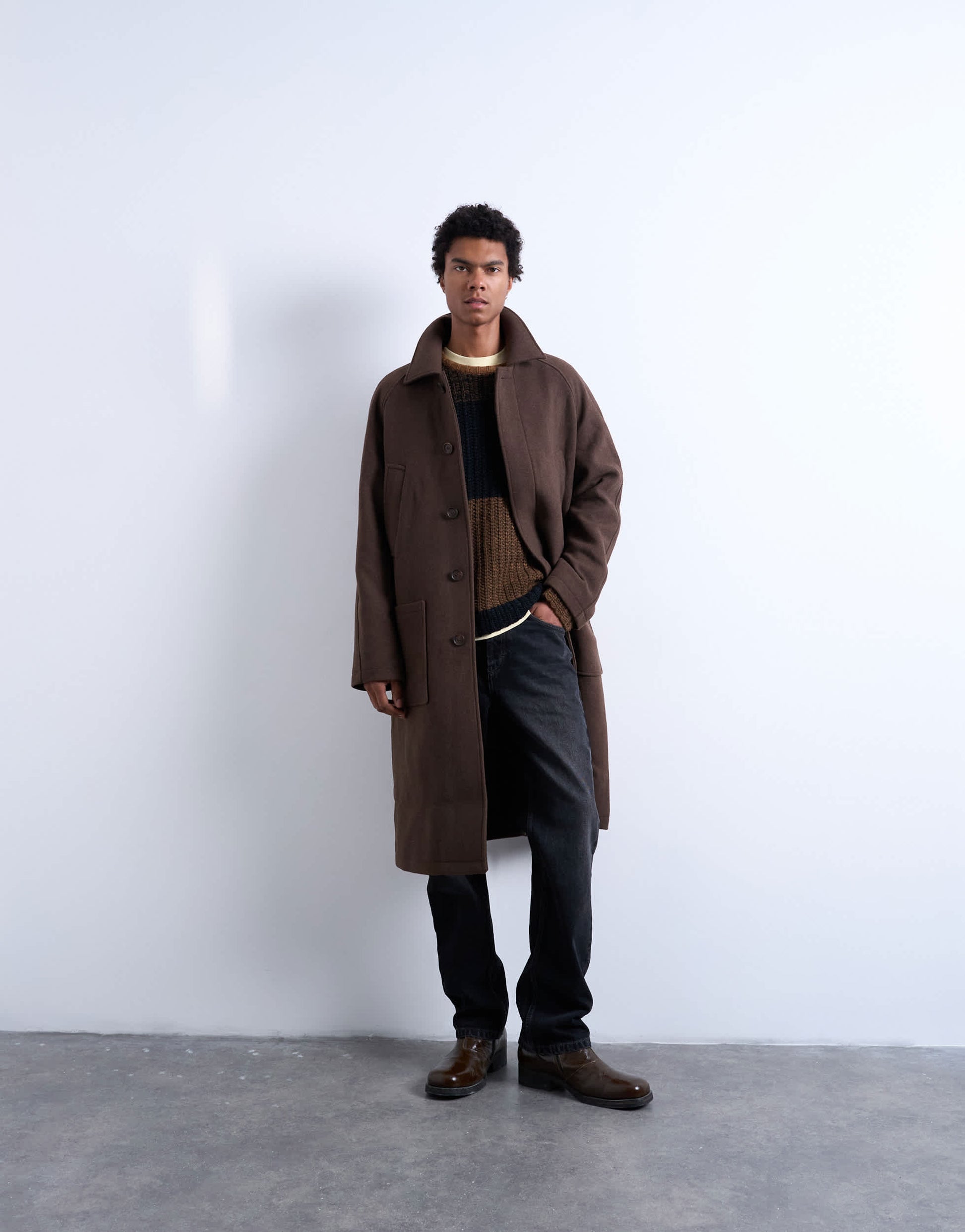 Topman premium wool blend raglan over coat in chocolate
